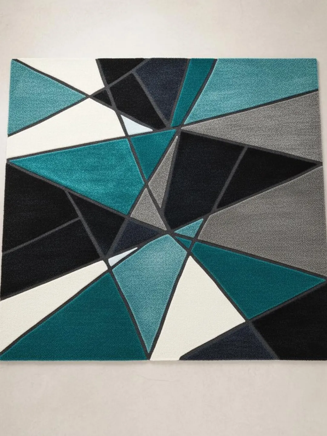 Jigsaw Abstract Block Pattern Rug Deep Teal Geometric Area Rug: Modern Abstract Chroma Block Carpet Teppich