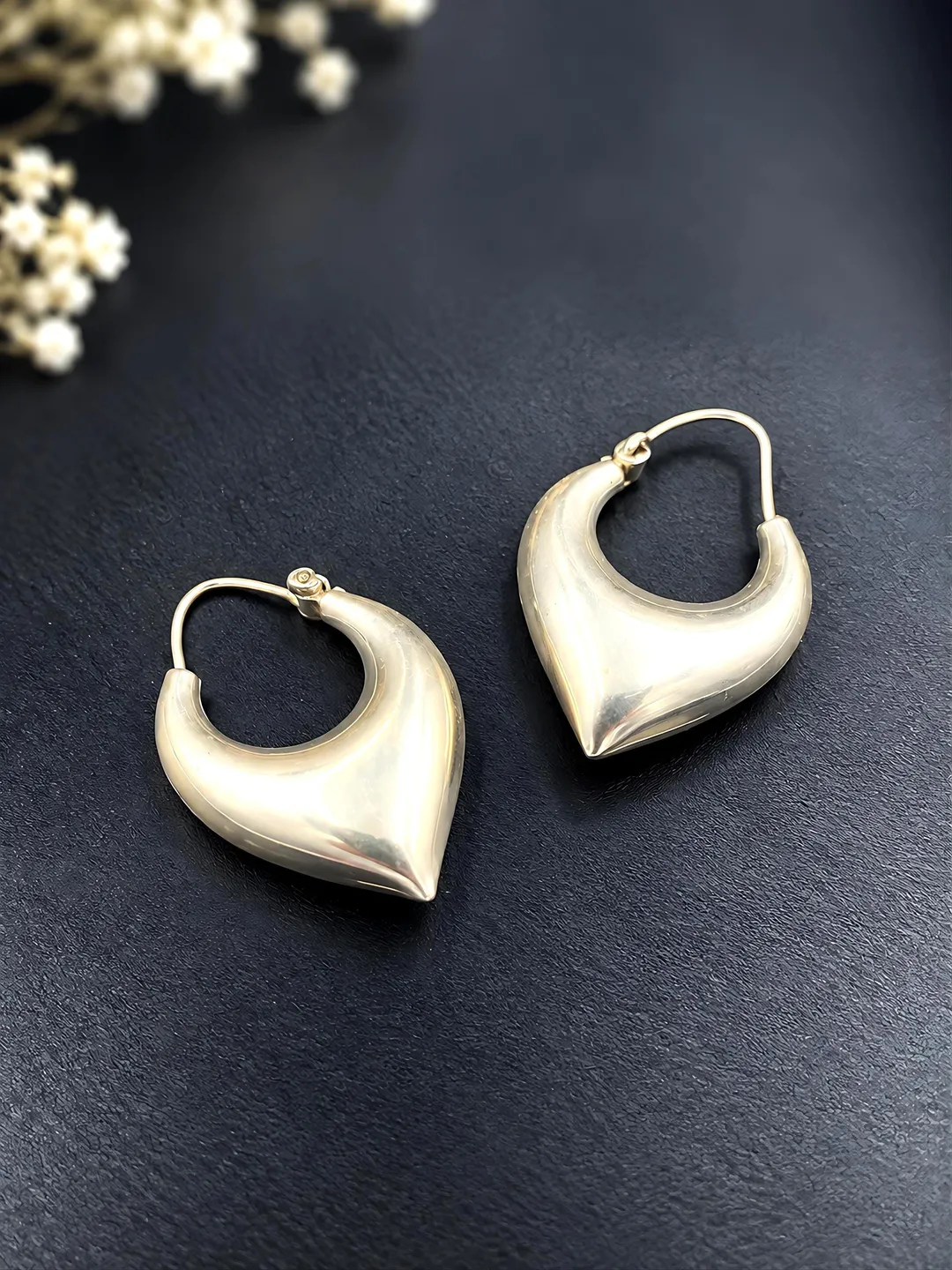 925 Sterling Silver Hoop Earrings, Paisley Teardrop Hoops, Chunky