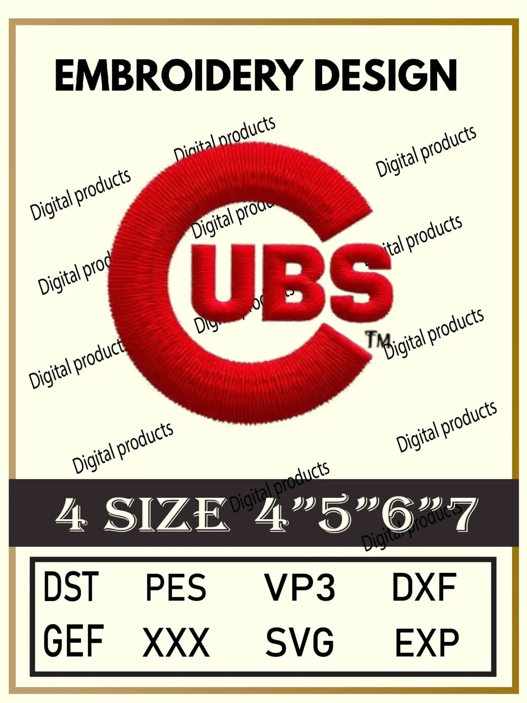 Ubs Pattern Chicago Cubs Embroidery Design Digital Logo Pattern with Bold Red C and ...