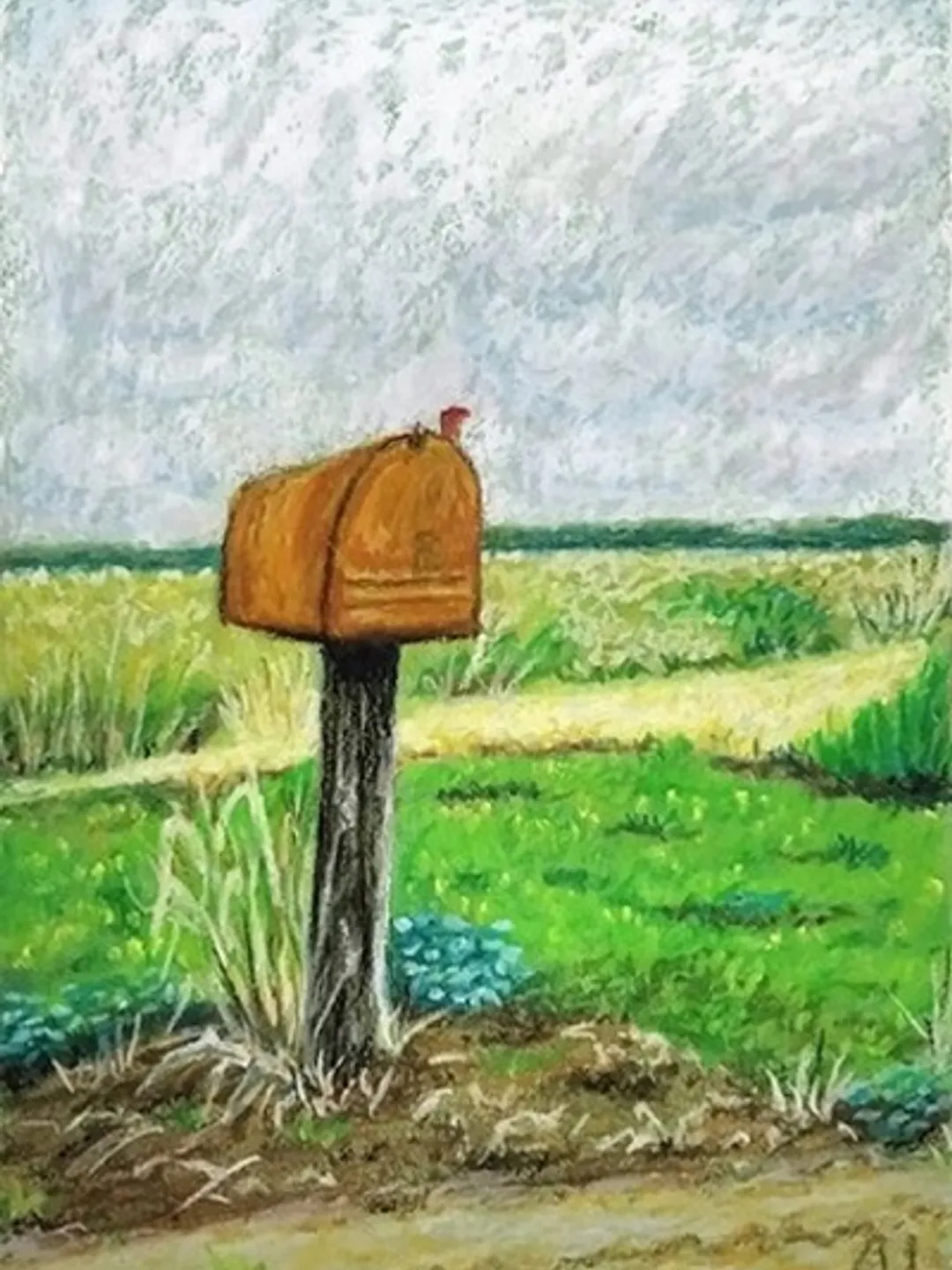Oil painting in pastel. Memory Mailbox