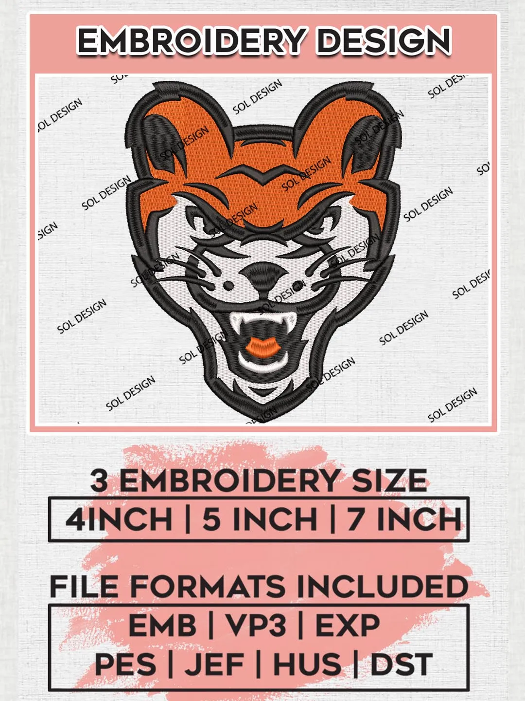 Sam Houston Bearkats Team Head Mascot Logo Embroidery Design Files, NCAA Sam Houston Bearkats Machine Embroidery, NCAA Teams, 3 sizes, NCAA Machine embroidery designs, Digital Download