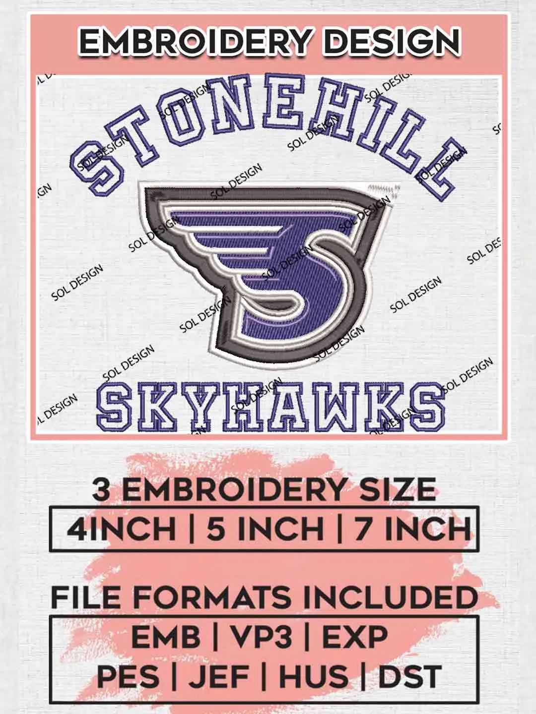 Stonehill Embroidery Designs, Football Logo Embroidery files, Sport Machine embroidery designs, Instant Download