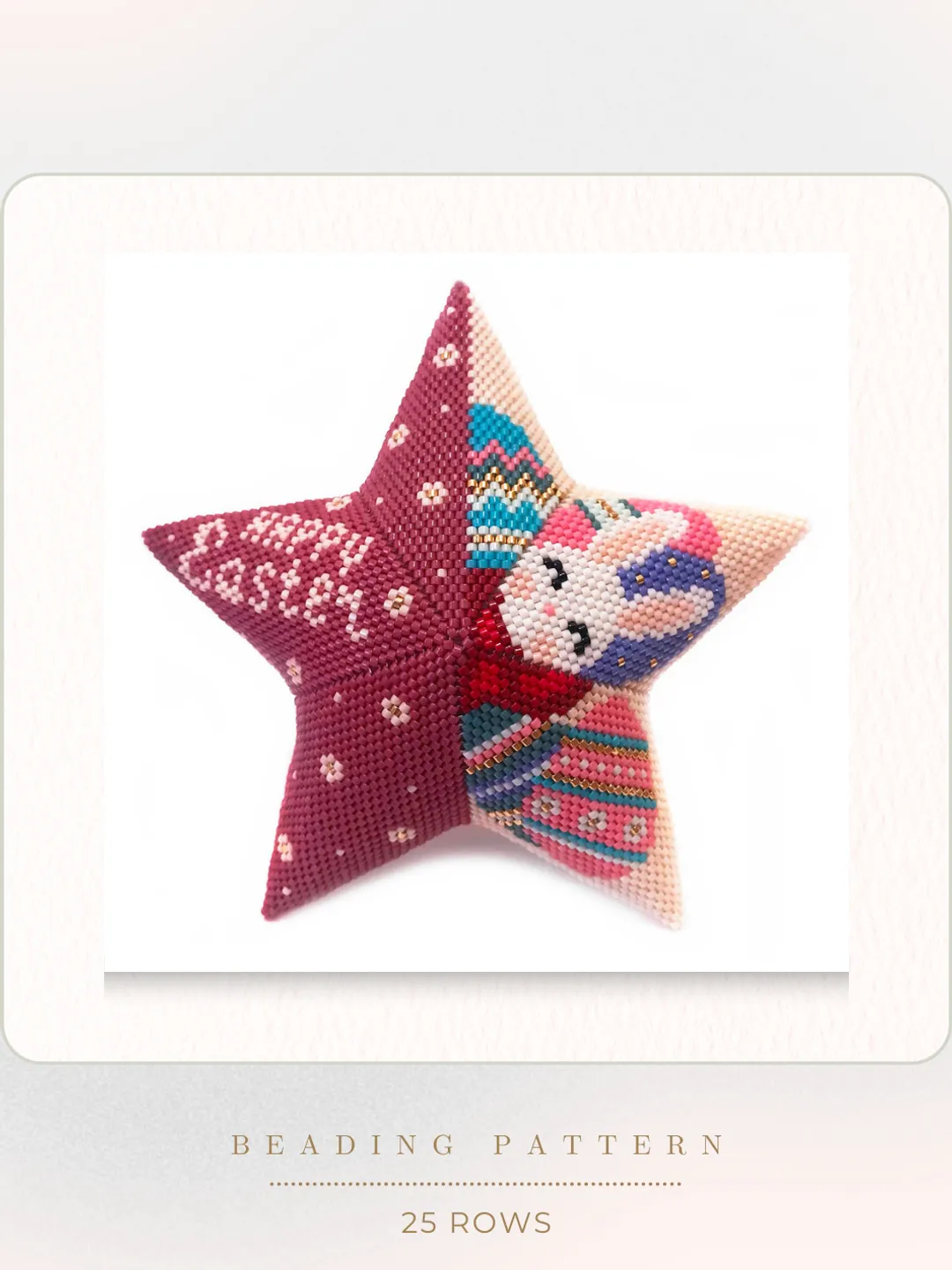 Rabbit 3D Peyote Star, Seed Bead Bunny Pattern, Beaded Easter Ornament