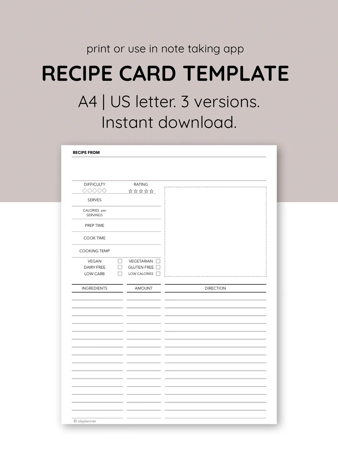 Customizable recipe card templates. Printable recipe cards. Diet meal ...