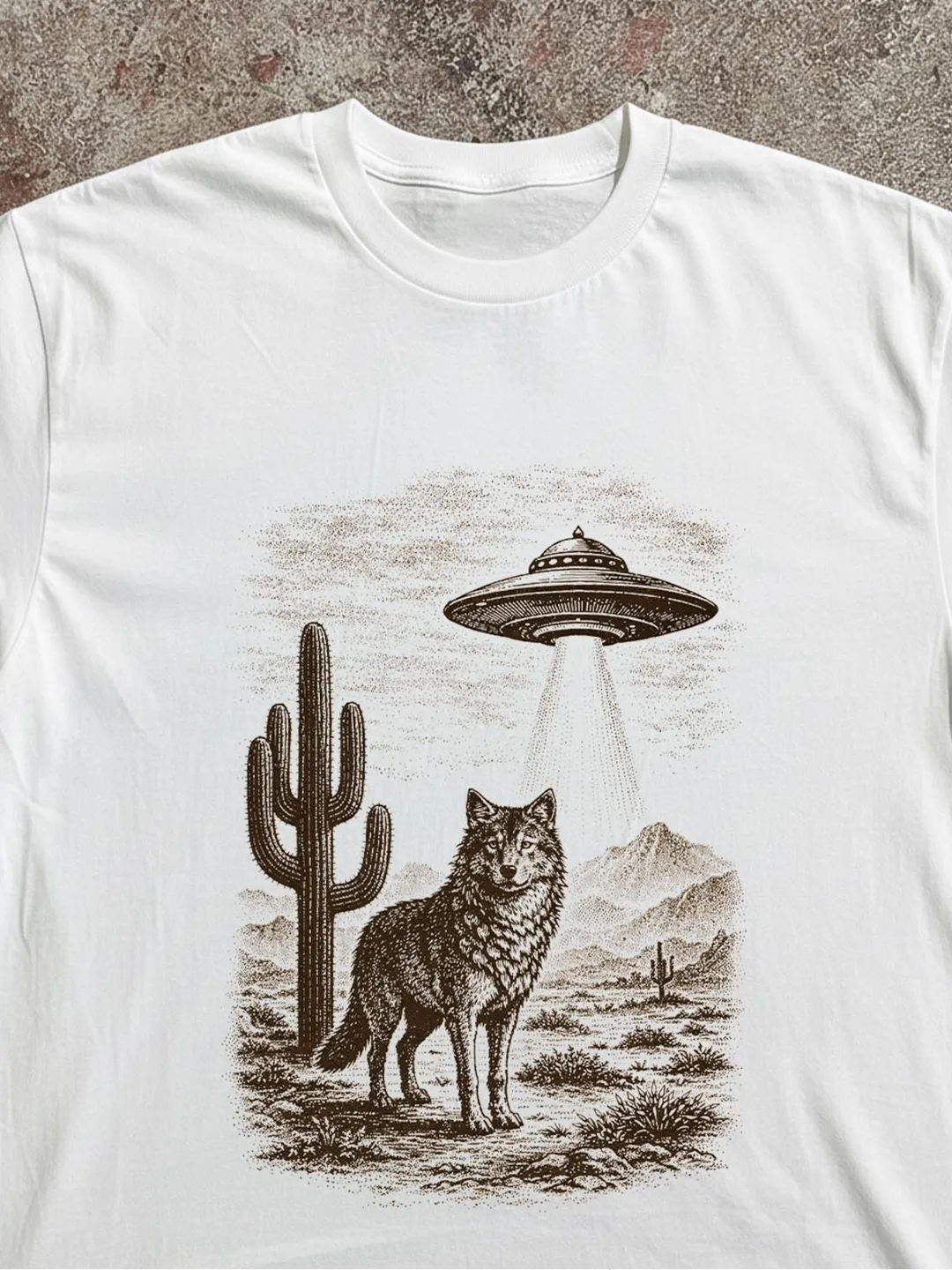 Vintage UFO Wolf Shirt: Retro Wild West Graphic Tee