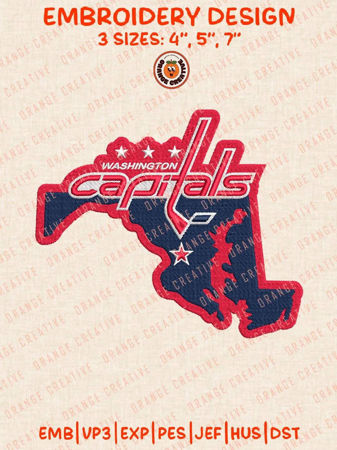 Washington Capitals Hockey Logos Embroidery Designs, NHL Team Logo Embroidery Files, Machine Embroidery Design File, 4 Sizes, Custom Size, Digital Download