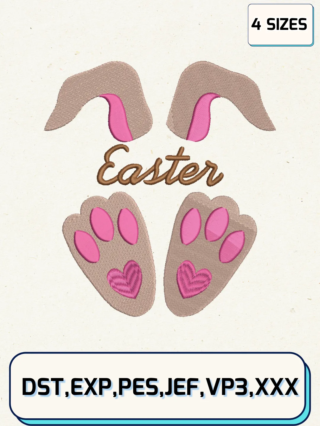 Easter Bunny Embroidery Design Files, Easter Day Logos Embroidery Designs, Machine Embroidery Files, 4 Sizes