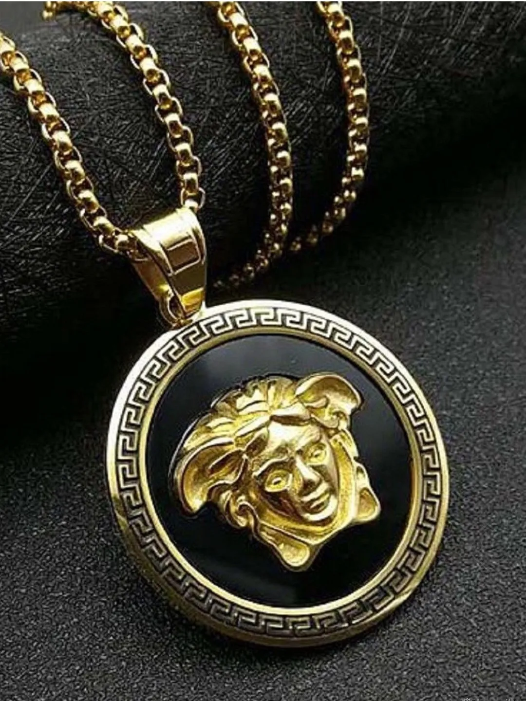 Medusa necklace men gift Medusa pendant 14k Gold Plated black Greek mythology jewelry Medusa Gorgon coin medallion Long chain necklace Christmas Birthday Gift Men Women Fashion Jewelry