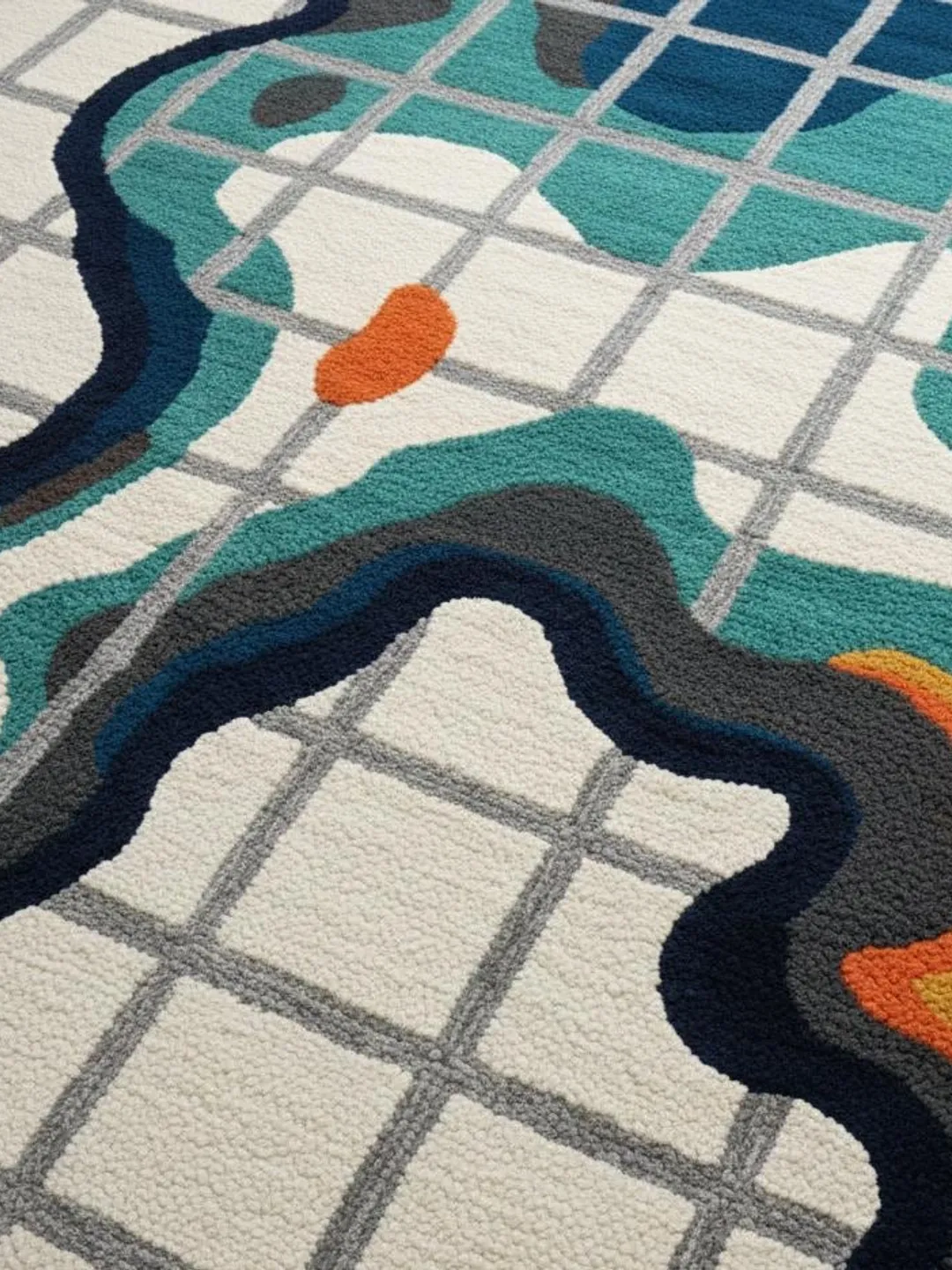 Waves Rugdeco Rug Modern Blue Abstract Wave Area Rug with Grid Pattern for Living Room ...