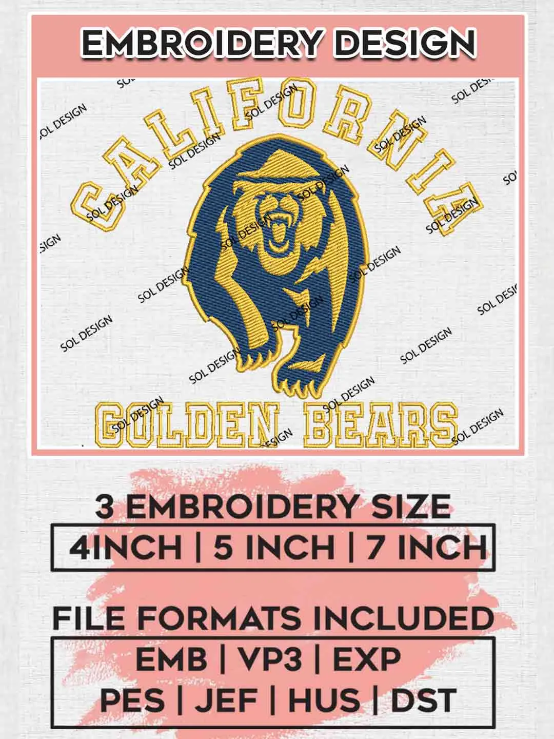California Golden Bears Logo Embroidery Designs, NCAA Logo Embroidery files, NCAA California Golden Bears Team, College Football Team Machine embroidery designs, Digital Download