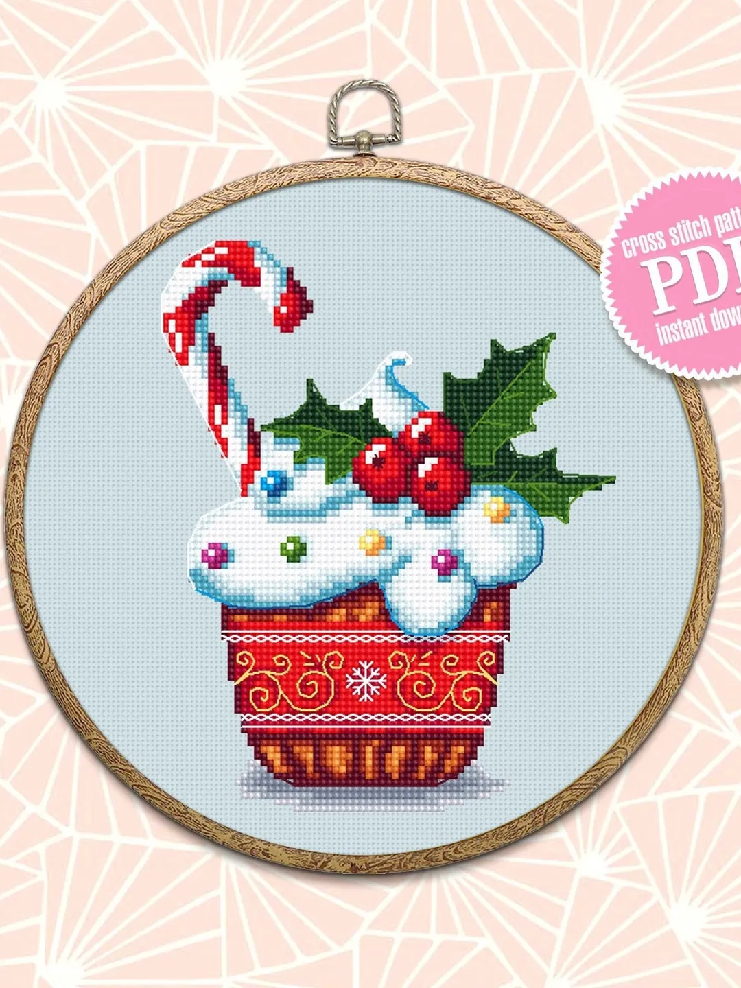 Christmas cupcake cross stitch pattern download PDF Winter holiday ...