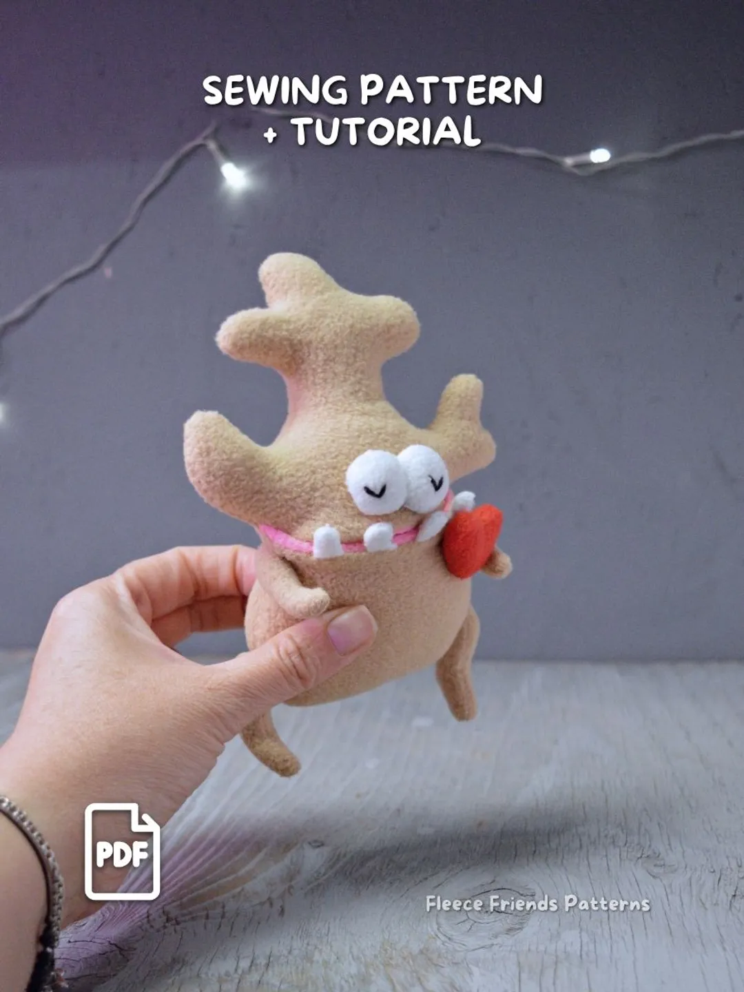 Ginger Veggie Monster Plush Sewing Pattern with Secret Mouth Pocket Heart PDF Tutorial