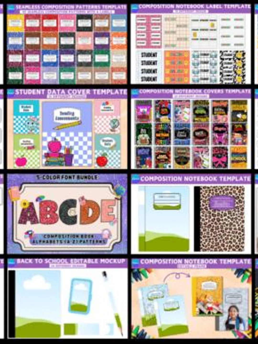 Composition Notebook Cover Templates | Alphabet & Pattern Designs ...