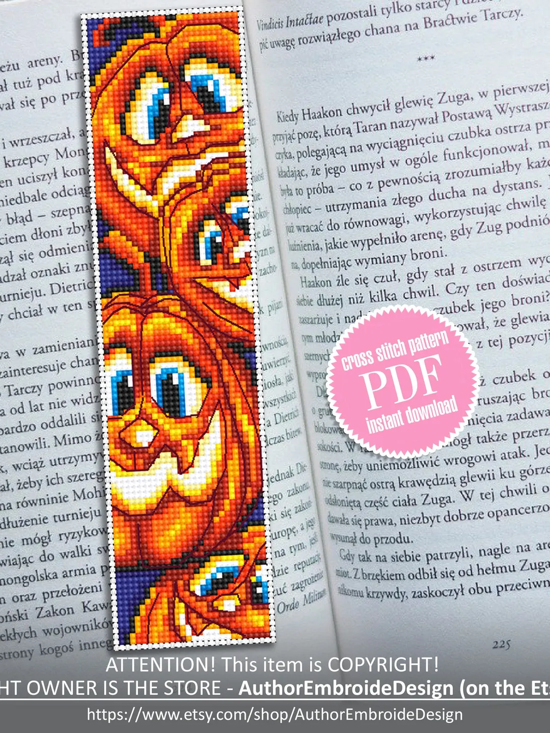 Halloween bookmark cross stitch pattern download PDF Handmade bookmark Pumpkin beginner stitch Kawaii Halloween digital Book lover gift #B57