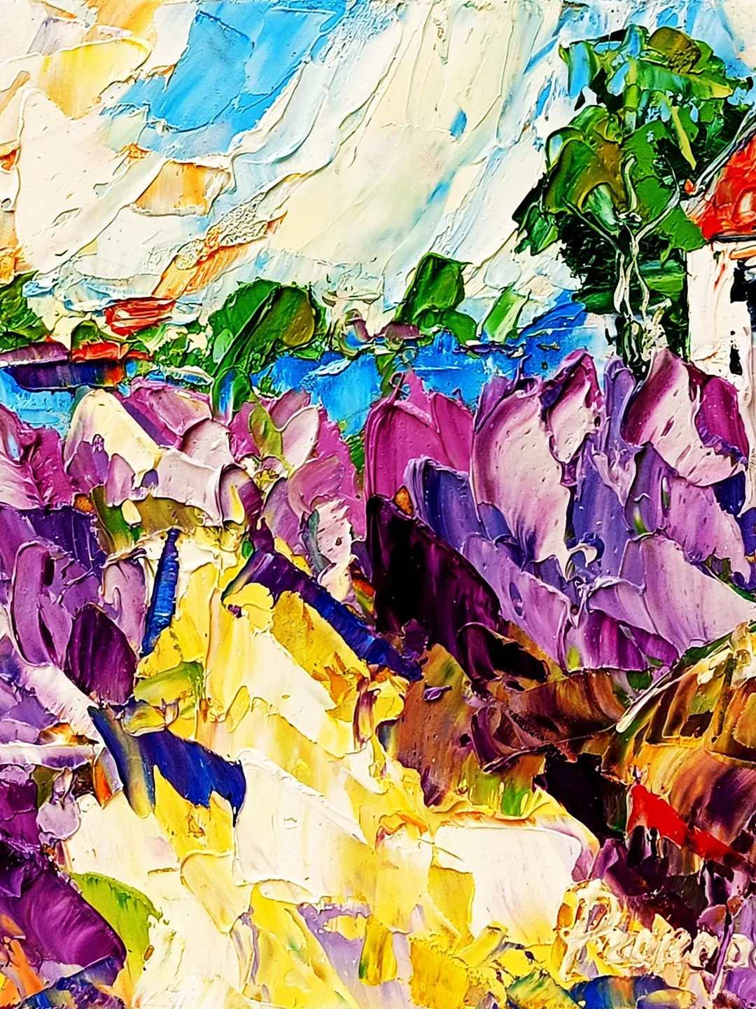 Lavender Painting Honeybee Original Art Floral Impasto Oil Painting Flowers Artwork 6x6 by ArtProkopaloSv