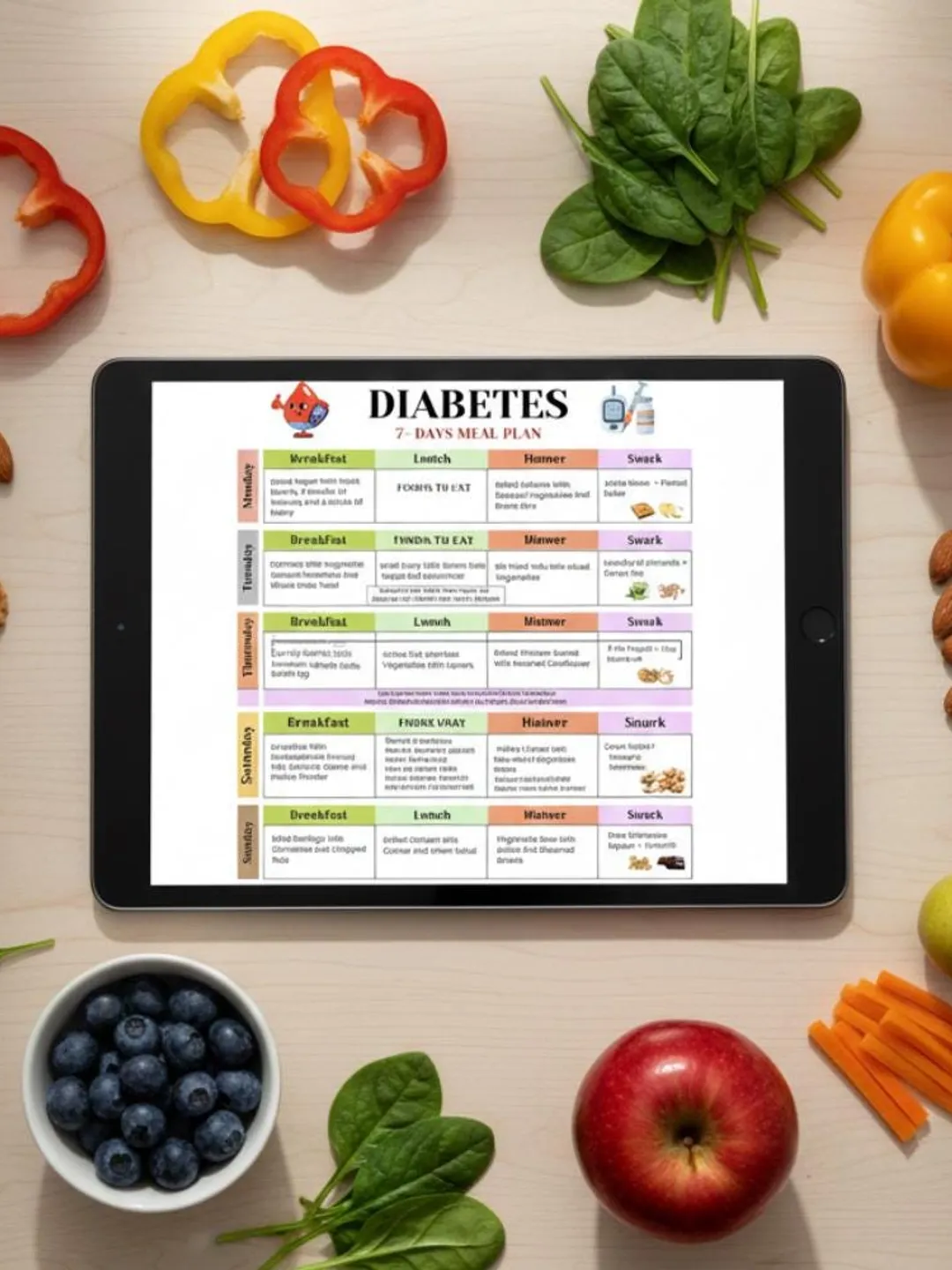 Diabetes-Friendly 7-Day Meal Plan PDF | Low GI & Low Carb Meals | Day ...