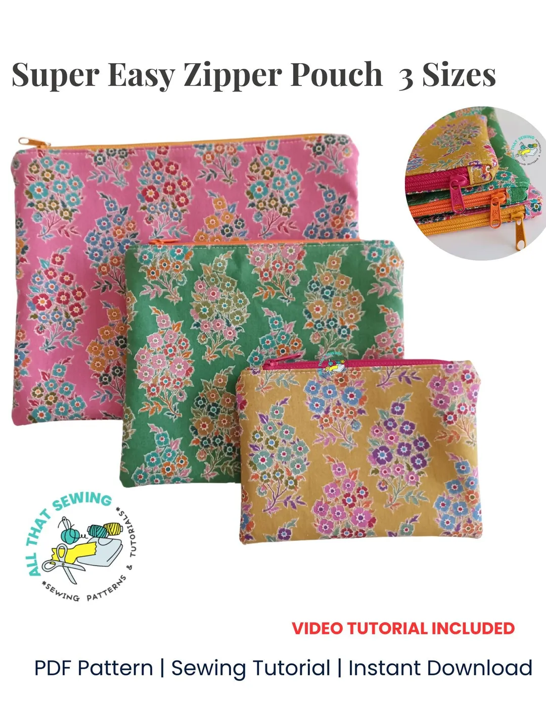 Zipper Pouch Set Pattern, Easy Zipper Pouch for Beginner Sewing Pattern ...