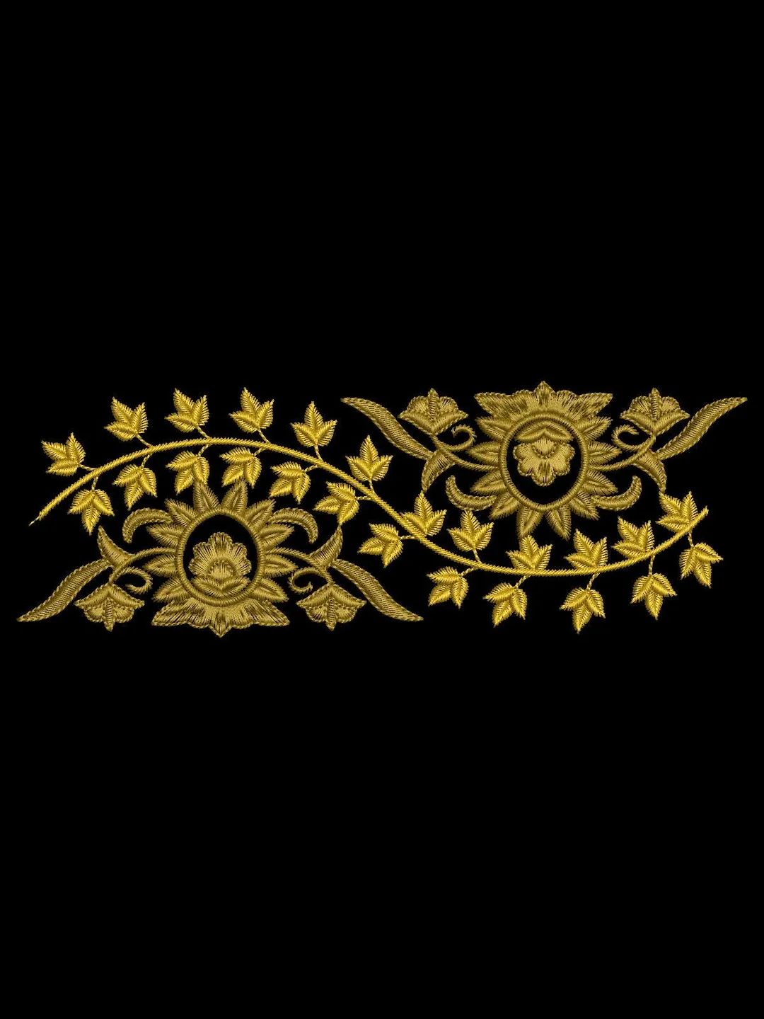 Vintage Floral Embroidery Digital Pattern,Gold Stitched Design for Luxury Fabrics,JEF,PES,DST.