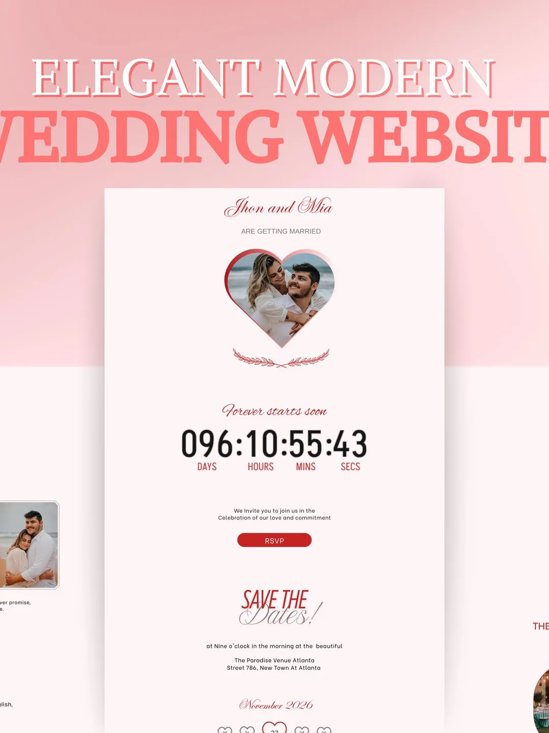 Elegant Modern Wedding Website Template | Editable Canva Digital Site ...