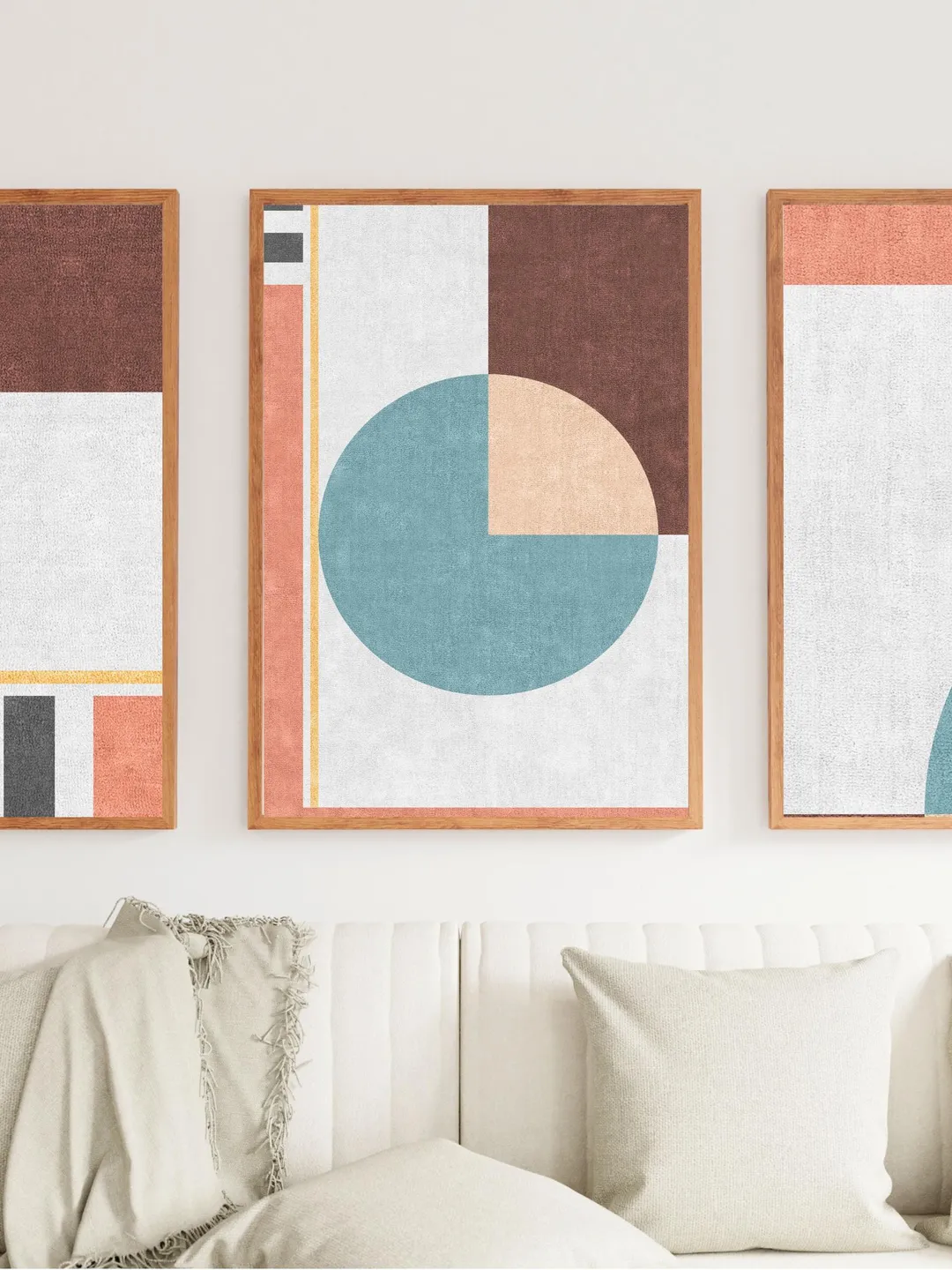 Mid Century Modern Abstract Wall Art Set of 3, Geometric Prints in ...