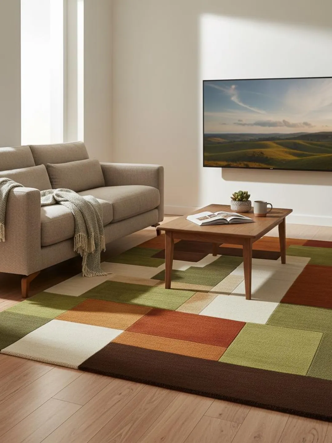 Handmade Wool Area Rug | Mid Century Modern Color Block Carpet