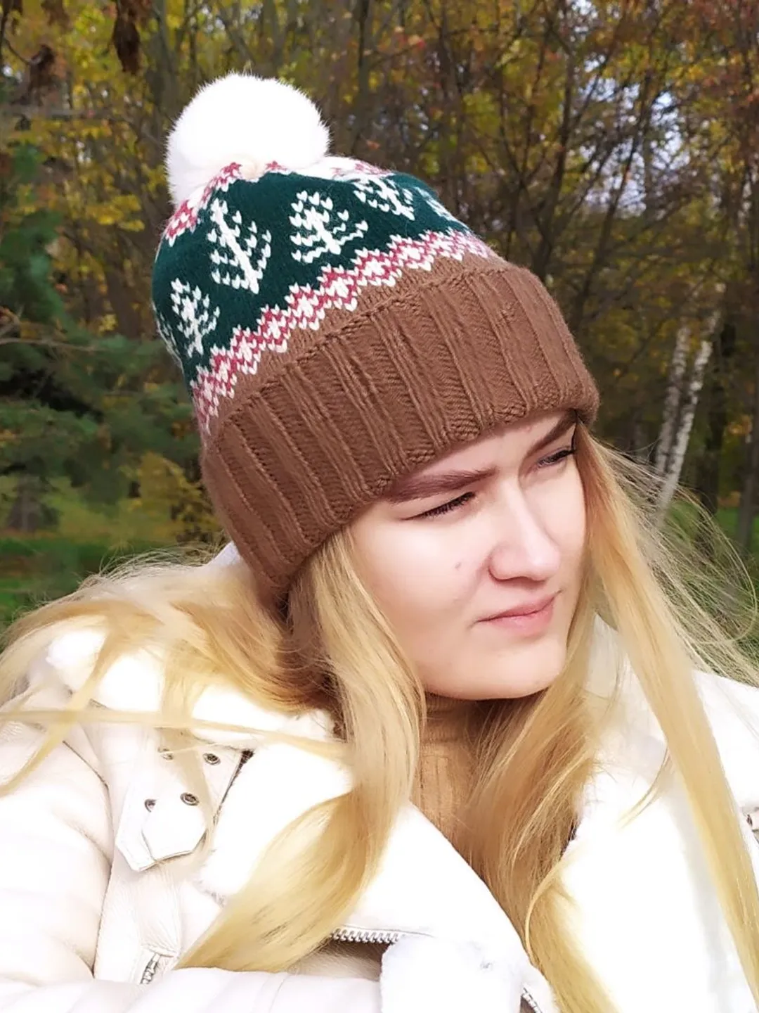 Warm womens hand-knitted hat