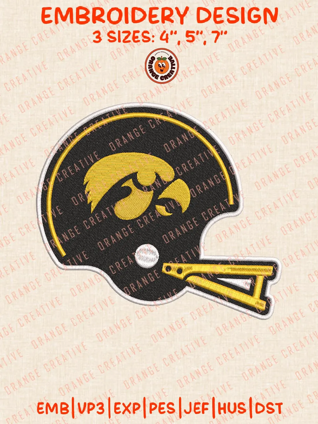 Iowa Hawkeyes Helmet Embroidery Design, NCAA Logo Embroidery Design, Machine Embroidery Design File, 4 Sizes, Digital Download