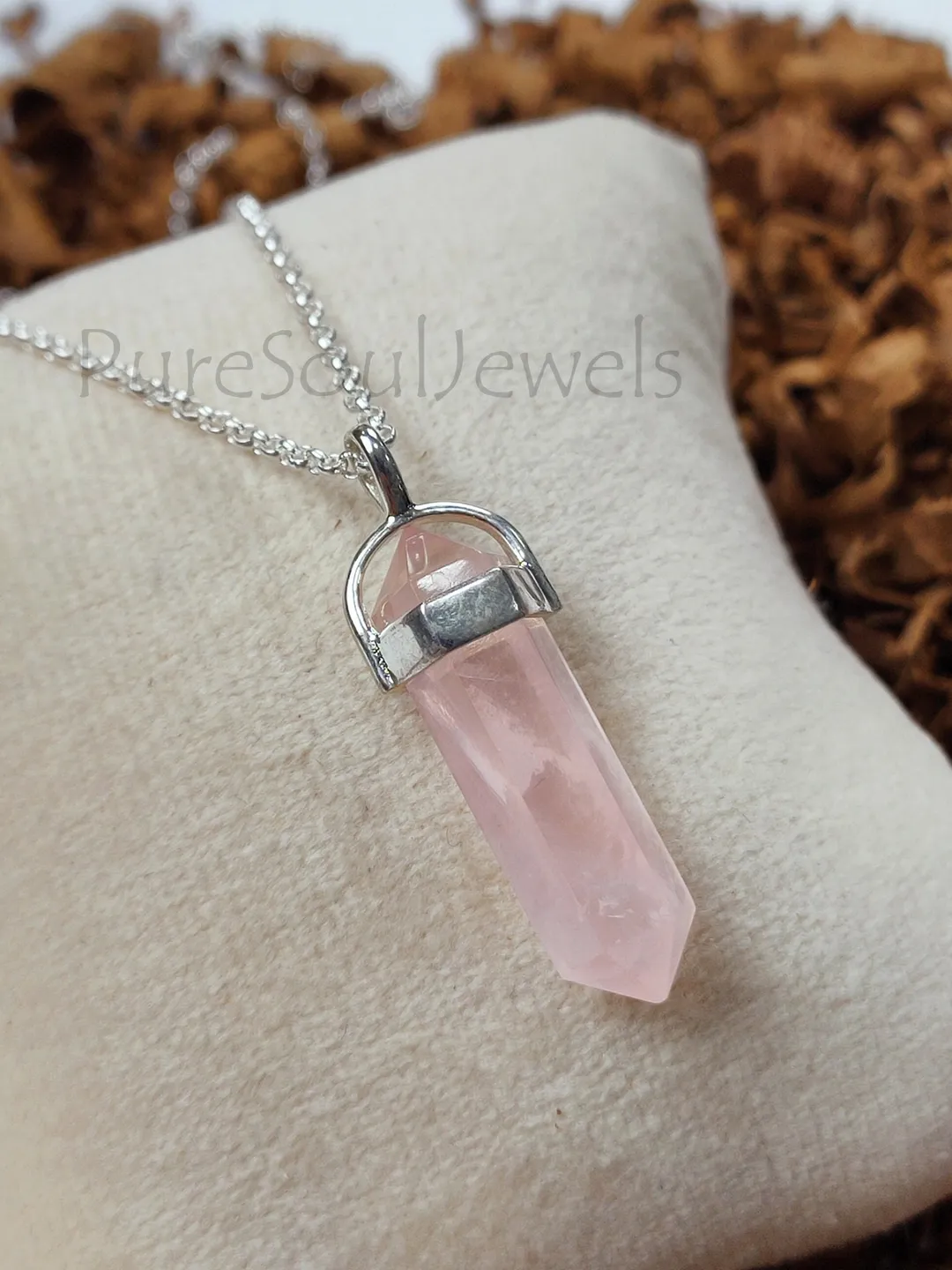 Natural Rose Quartz Necklace, Silver Plated Necklace, Rose Quartz Point Pendant, Boho Necklace, Meaningful Jewelry, Valentine Day Gifts