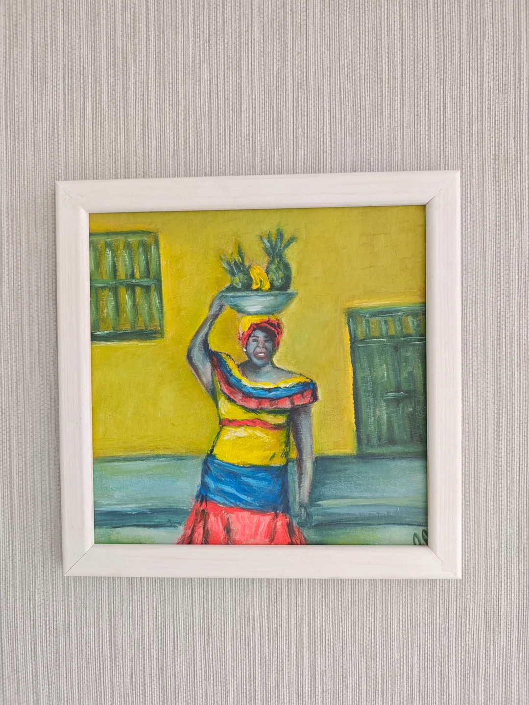 Latina Original Painting Colombian Woman Original Art Bright Latina With Fruits Modern Artwork Woman Bright Dress Wall Decor 8 x 8 inches by OlgaSokolovaArt