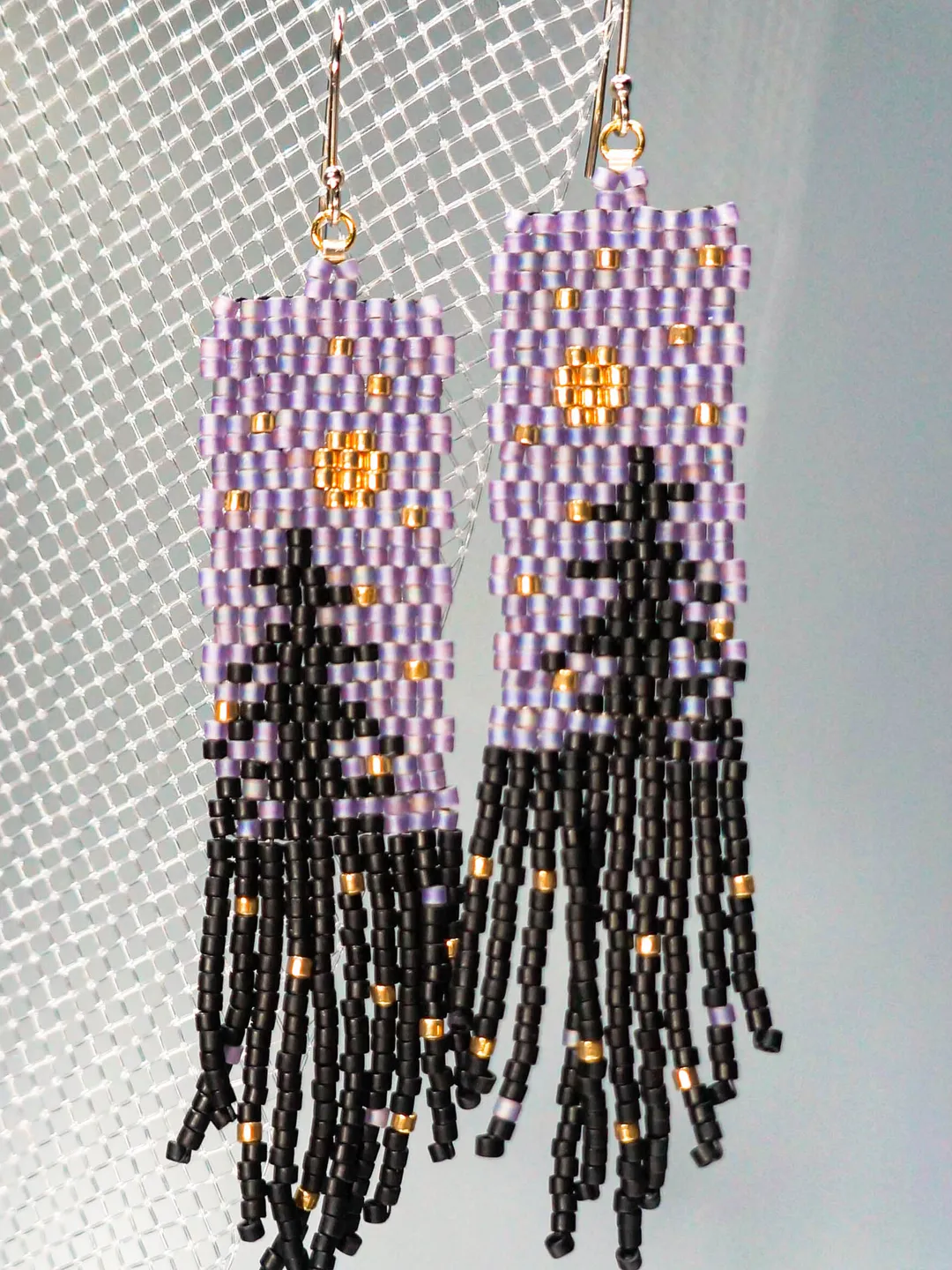 Trees-Patterned grey sky at night Japanese Bead and sterling Silver Earrings A Fusion of Elegance and Nature