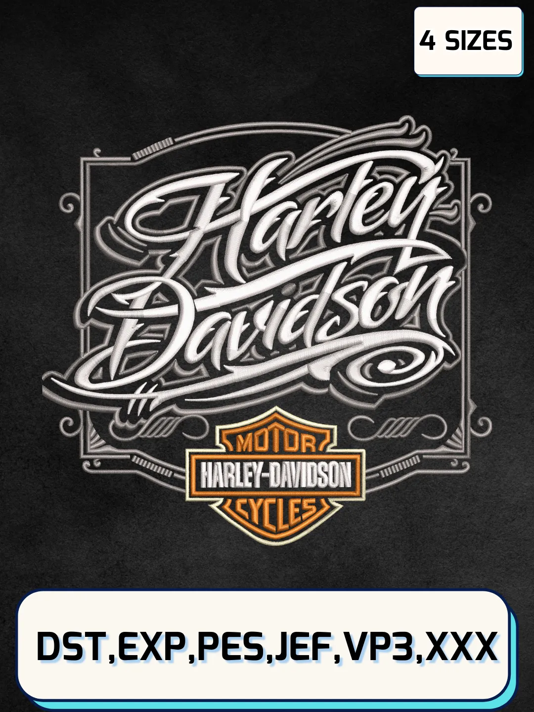 Harley-Davidson Word Logo Embroidery Design,Transport Embroidery File, Machine Embroidery Files, 4 Sizes, Digital Download
