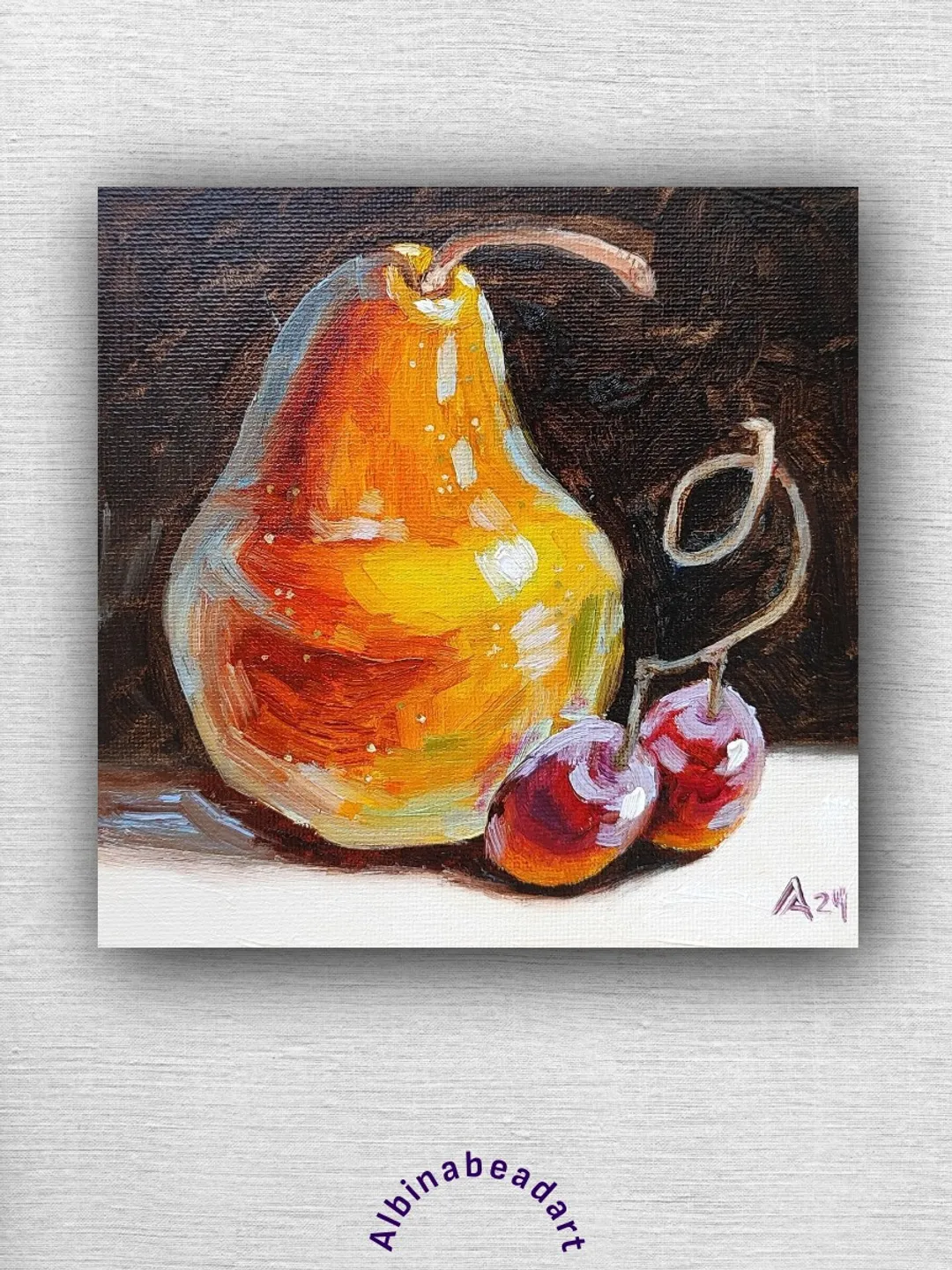 Bright pear painting original oil art still life 15 by 15 cm Bright pear painting original oil art still life 15 by 15 cm