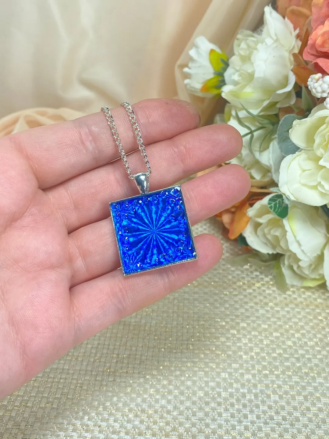 Bright blue 3D handmade pendant. Author's design. Handmade.
