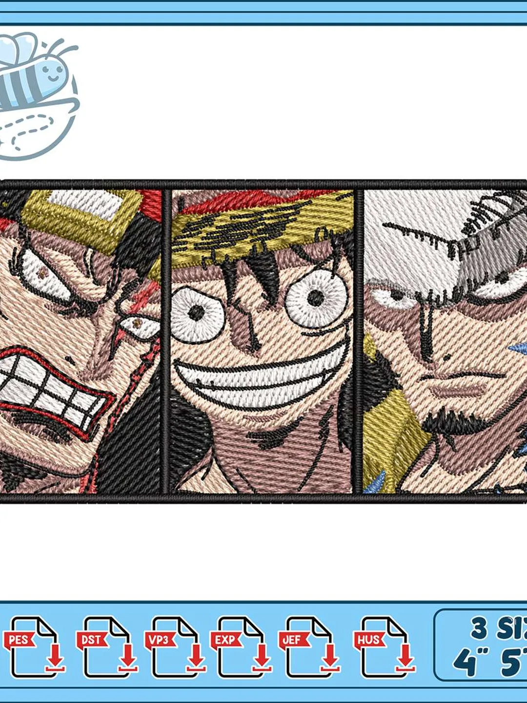 Luffy Manga Panel Embroidery Design, One Piece Anime Machine Embroidery File, Straw Hat Trio Patch, Instant Download PES DST