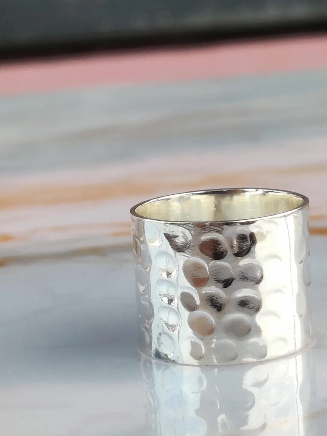 Hammered Sterling Silver Wide Band Ring: Unisex Boho Thumb Ring