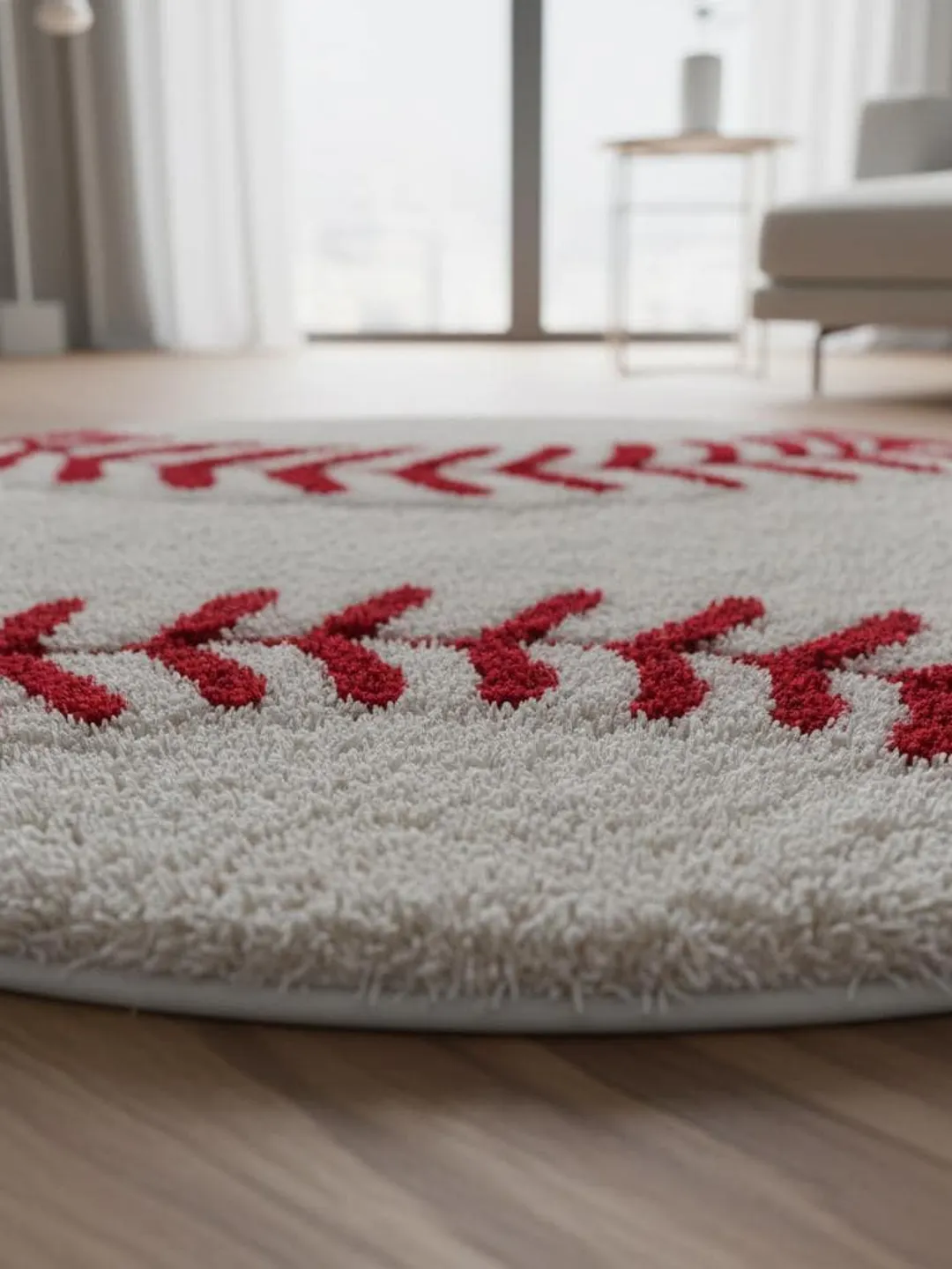 Handmade Baseball Rug Round | Tufted Sports Nursery Decor