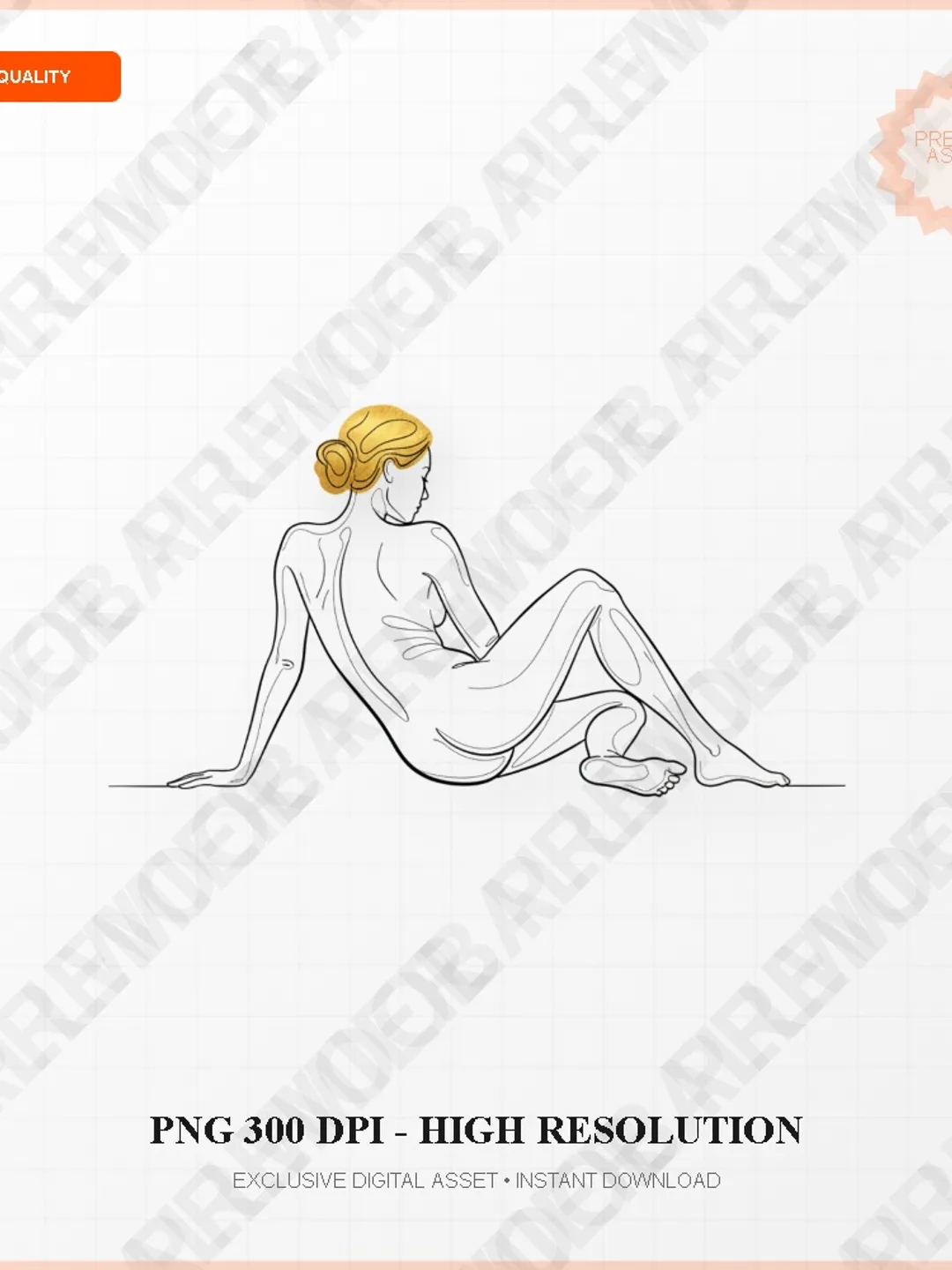 Aesthetic Female Body Line Art PNG Gold Foil Accents Minimalist Wall Art Digital Download