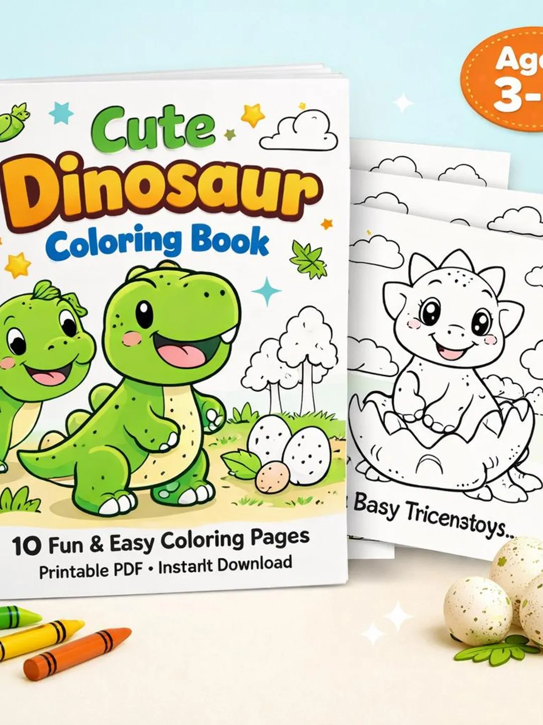 Super Cute Baby Dinosaur Coloring Book for Kids Ages 3–8 | 20 Fun Dino ...