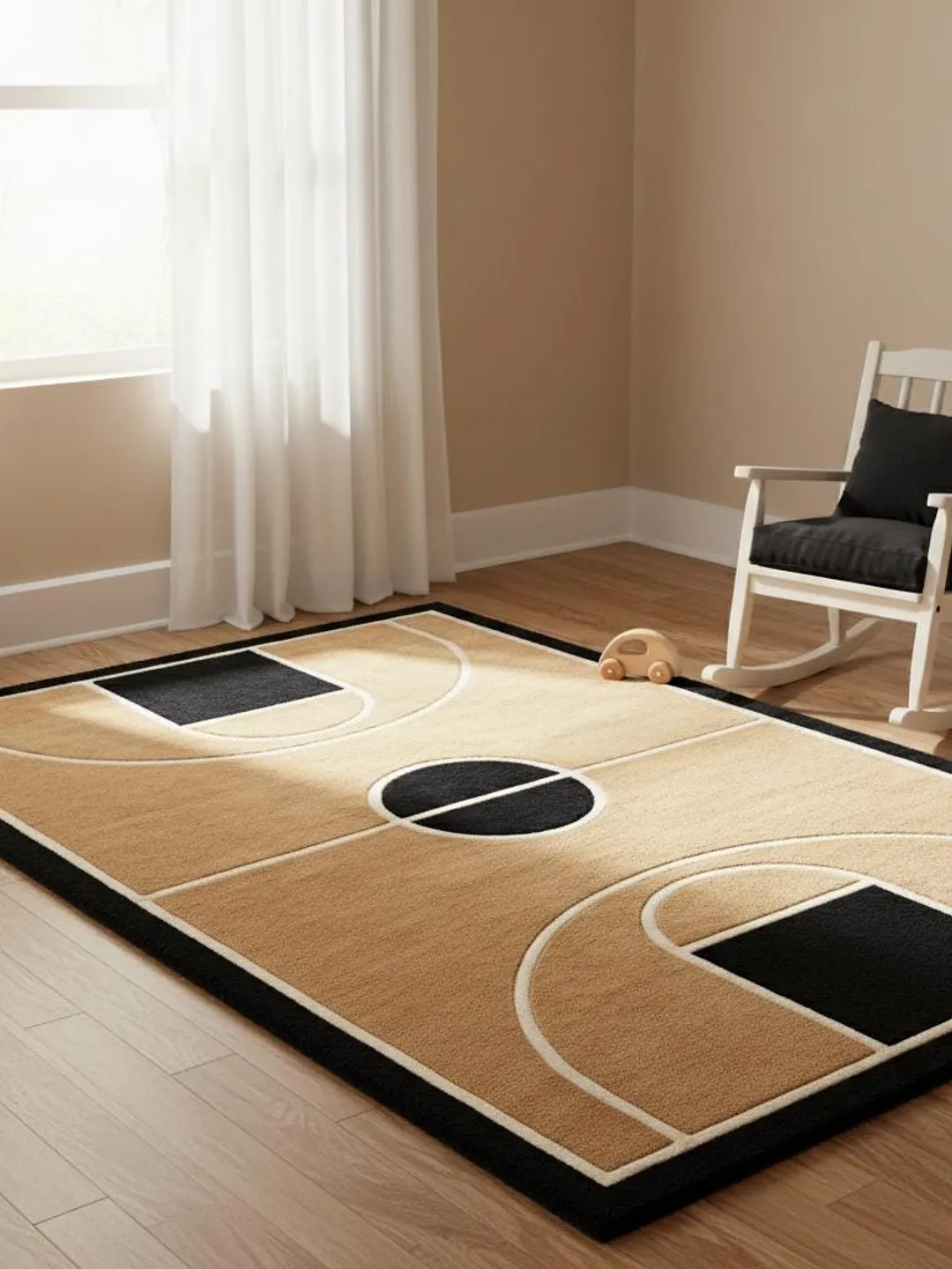 Basketball Court Area Rug Modern Geometric Kids Room Decor