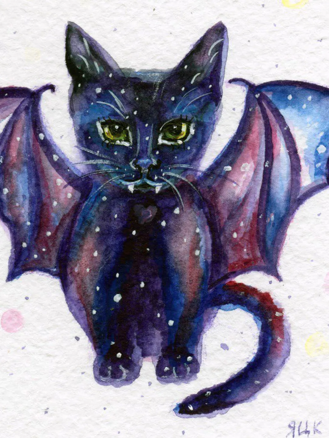 Black Cat Print Bat Cat Art Print Bat Lover Gift Gothic Poster Fairycore Wall Decor