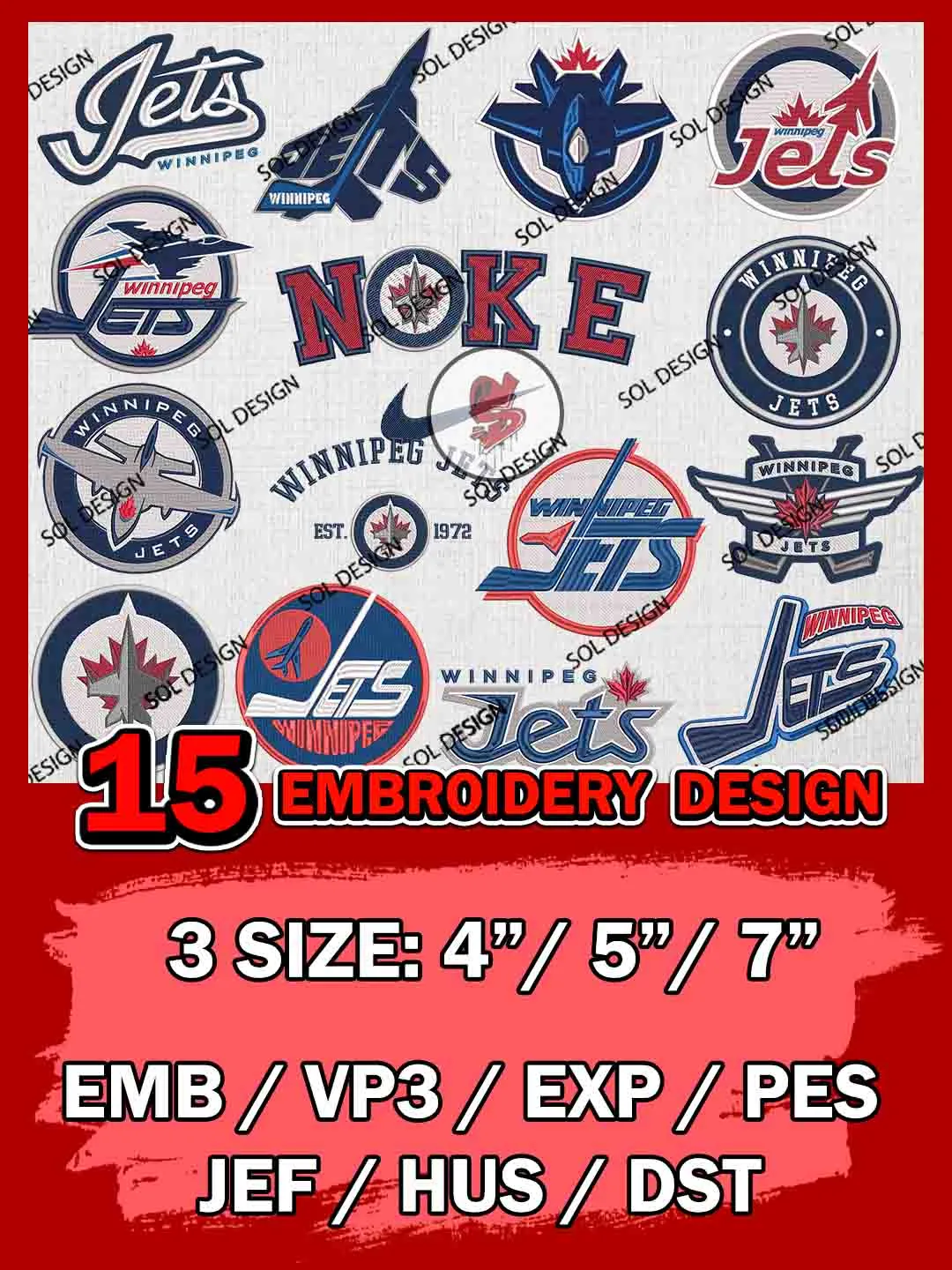 NHL Winnipeg Jets Bundle Embroidery Files, NHL Winnipeg Jets Team Bundle Embroidery Designs, NHL Teams, National Hockey League 3 sizes, NHL Jets Hockey Machine embroidery designs, Digital Download