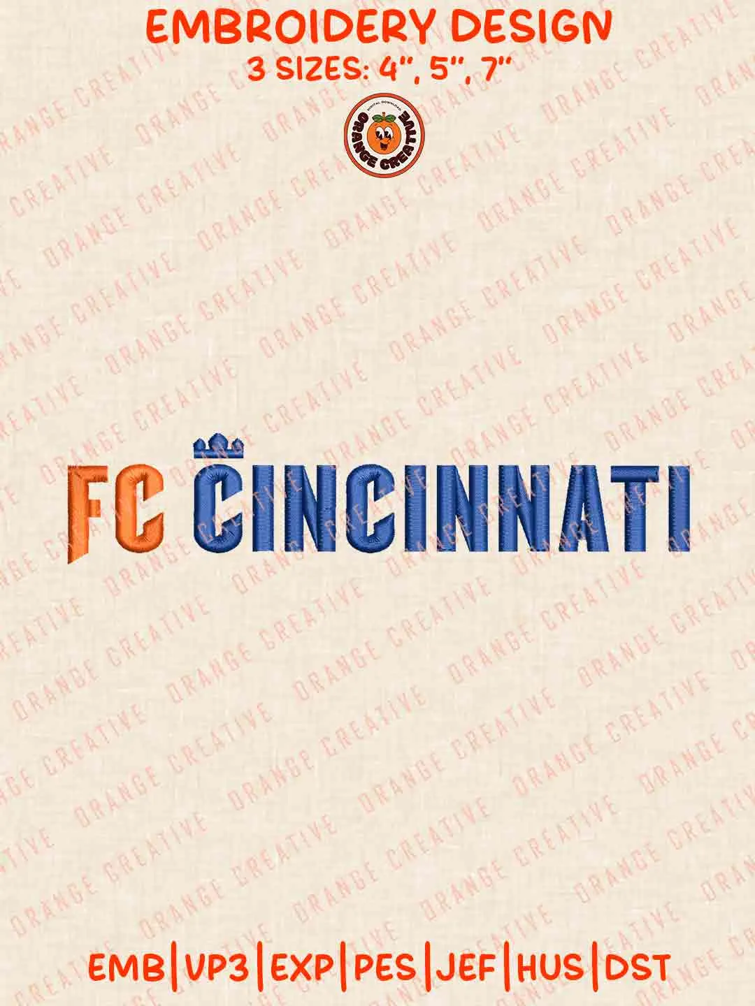 FC Cincinnati Wordmark Logo Embroidery Files, FC Cincinnati Embroidery Designs, League Soccer Machine Embroidery Files, MLS Cincinnati Logo Machine Embroidery, 3 sizes, Digital Download