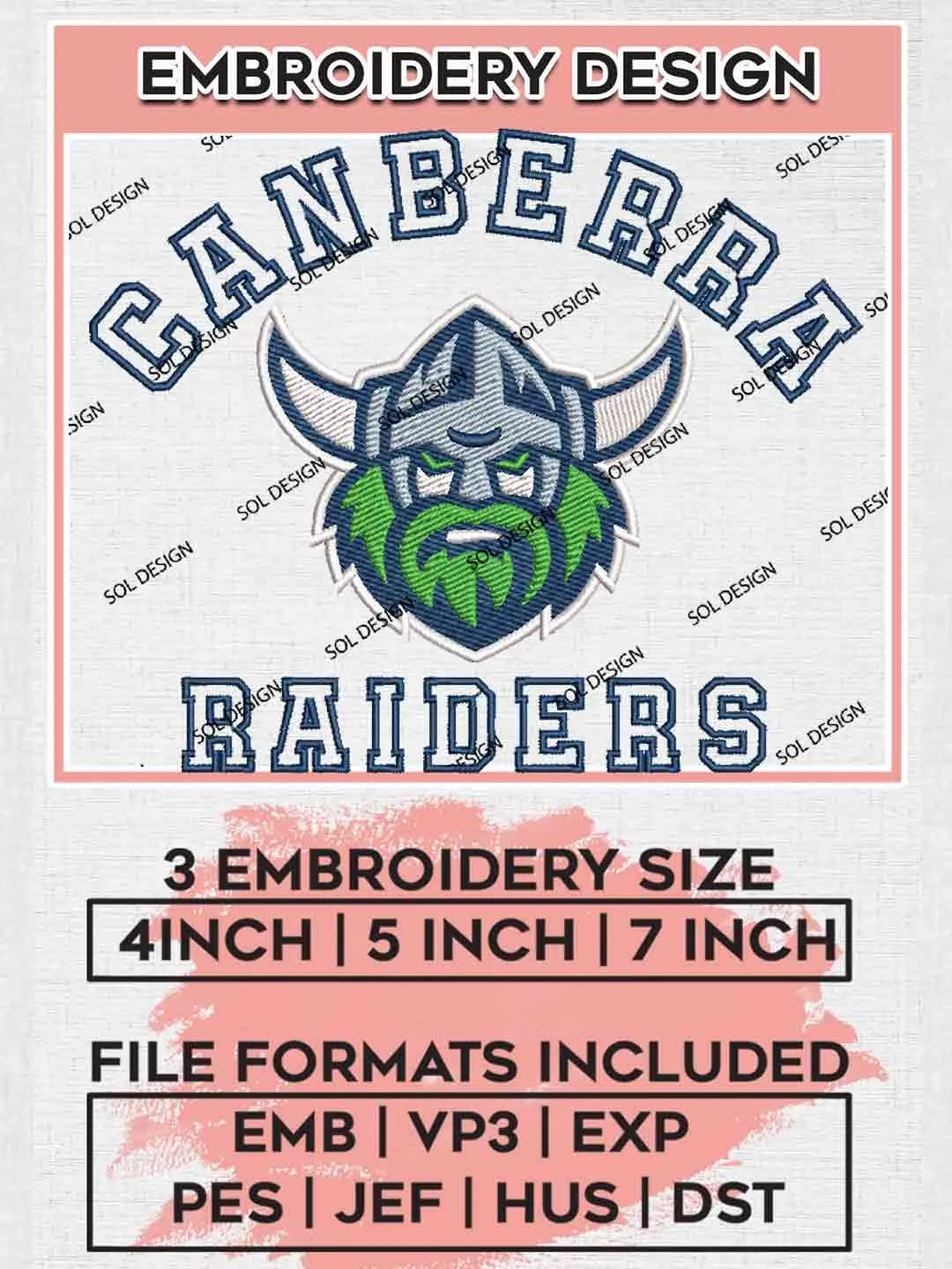 NRL Canberra Raiders Machine Embroidery Design , Canberra Raiders Logos Embroidery Design, National Rugby League Logo, NRL Machine Embroidery Digitized Pes File,4 Sizes, Instant Download