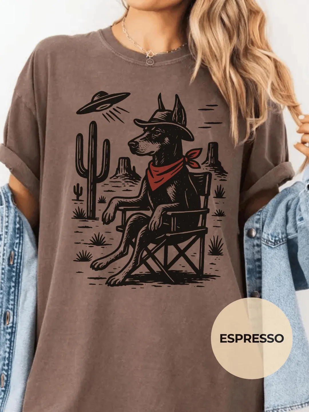 Cowboy Doberman Pinscher Shirt Western UFO Dog Tee Desert Scene Graphic Comfort Colors®