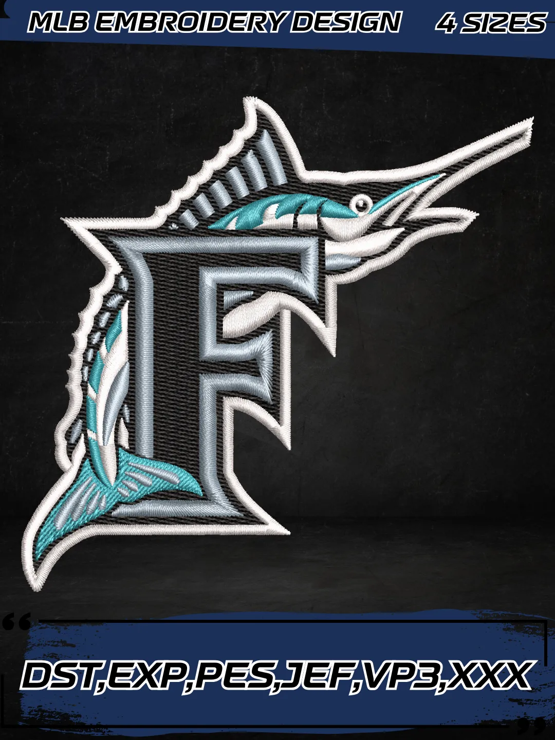 Miami Baseball Embroidery Design - Cap Logo - Machine Embroidery File