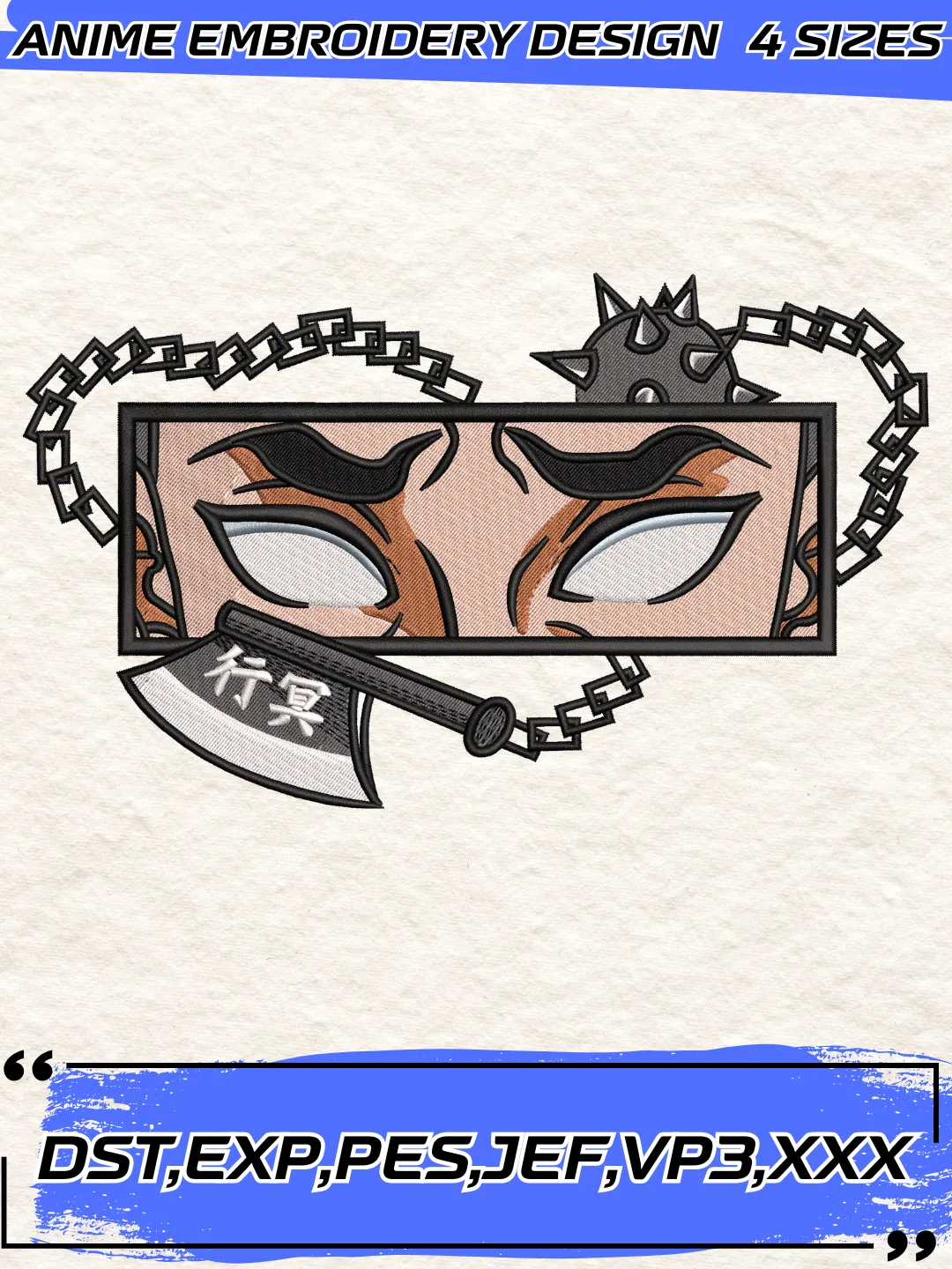 Gyomei Himejima Embroidery Design,Anime Demon Slayer Embroidery Design,4 Sizes,Digital Download