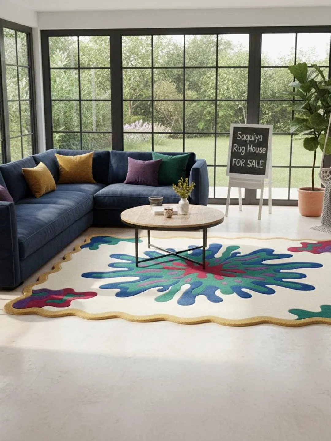 Hand Tufted Wool Area Rug – Modern Abstract Sculpted Carpet