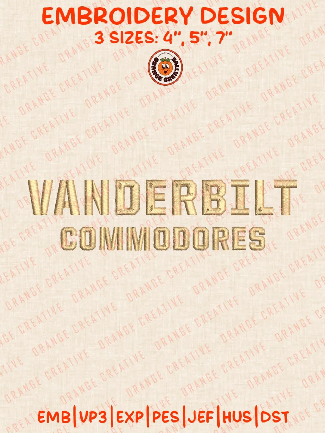 NCAA Vanderbilt Commodores Text Embroidery Design, NCAA Team Logo Embroidery Design, Machine Embroidery Design File, 4 Sizes, Custom Size, Digital Download