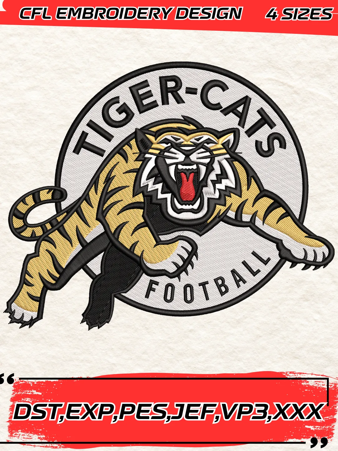 Hamilton Tiger-Cats Logo Embroidery Design,CFL Logo Machine Embroidery Digitized Pes File,4 Sizes, Instant Download