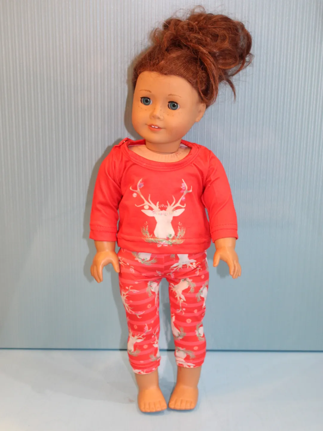 Handmade American Girl Doll Christmas pajamas and soft toy for doll – Christmas gift for granddaughter